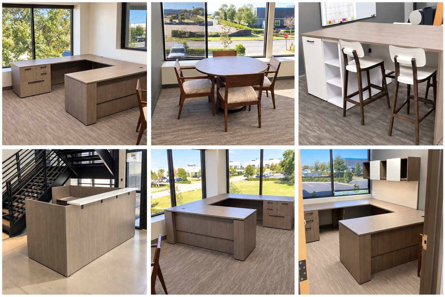 Custom office furniture package — executive desks, conference tables, reception, and private offices