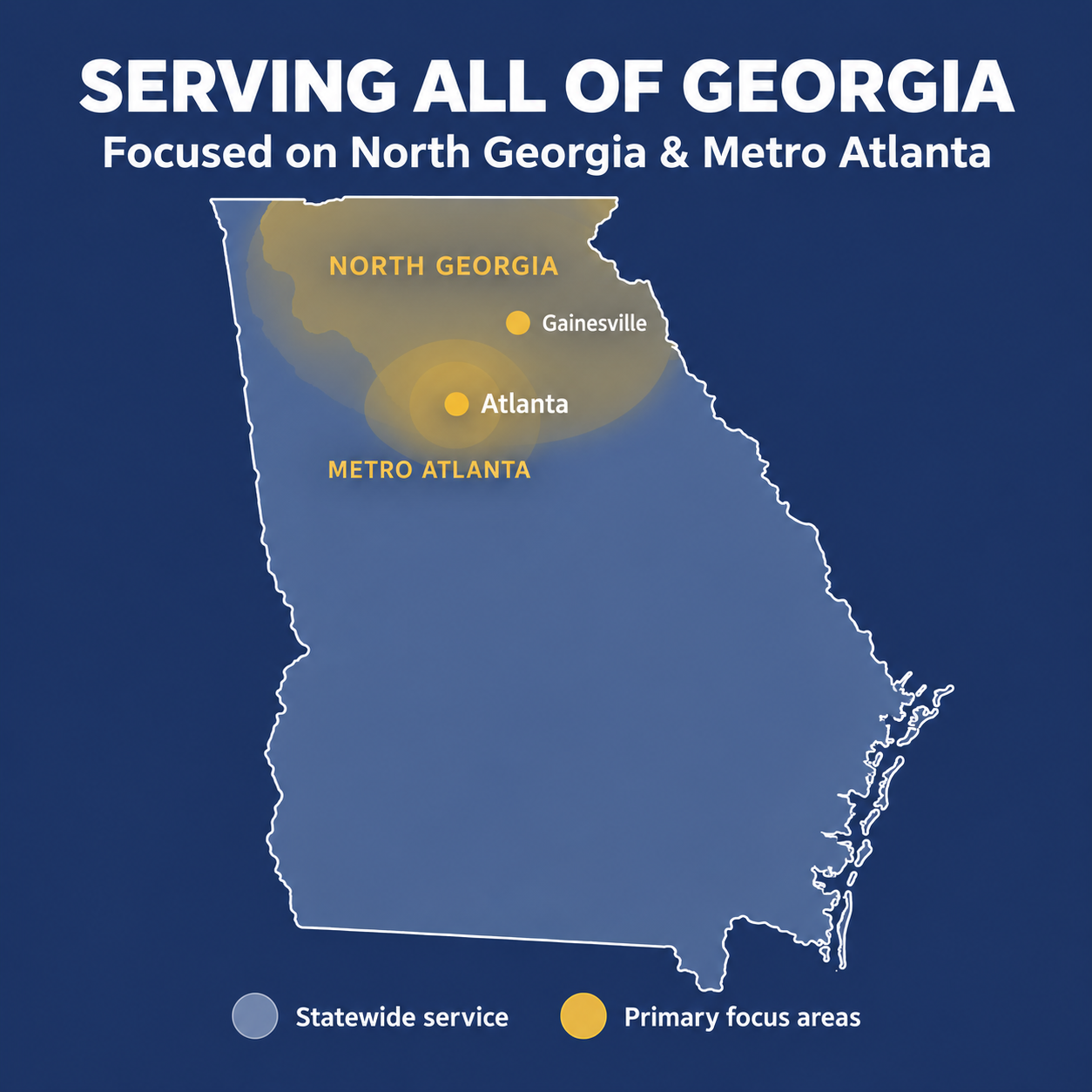 Georgia service area map showing North Georgia and Metro Atlanta office furniture delivery coverage